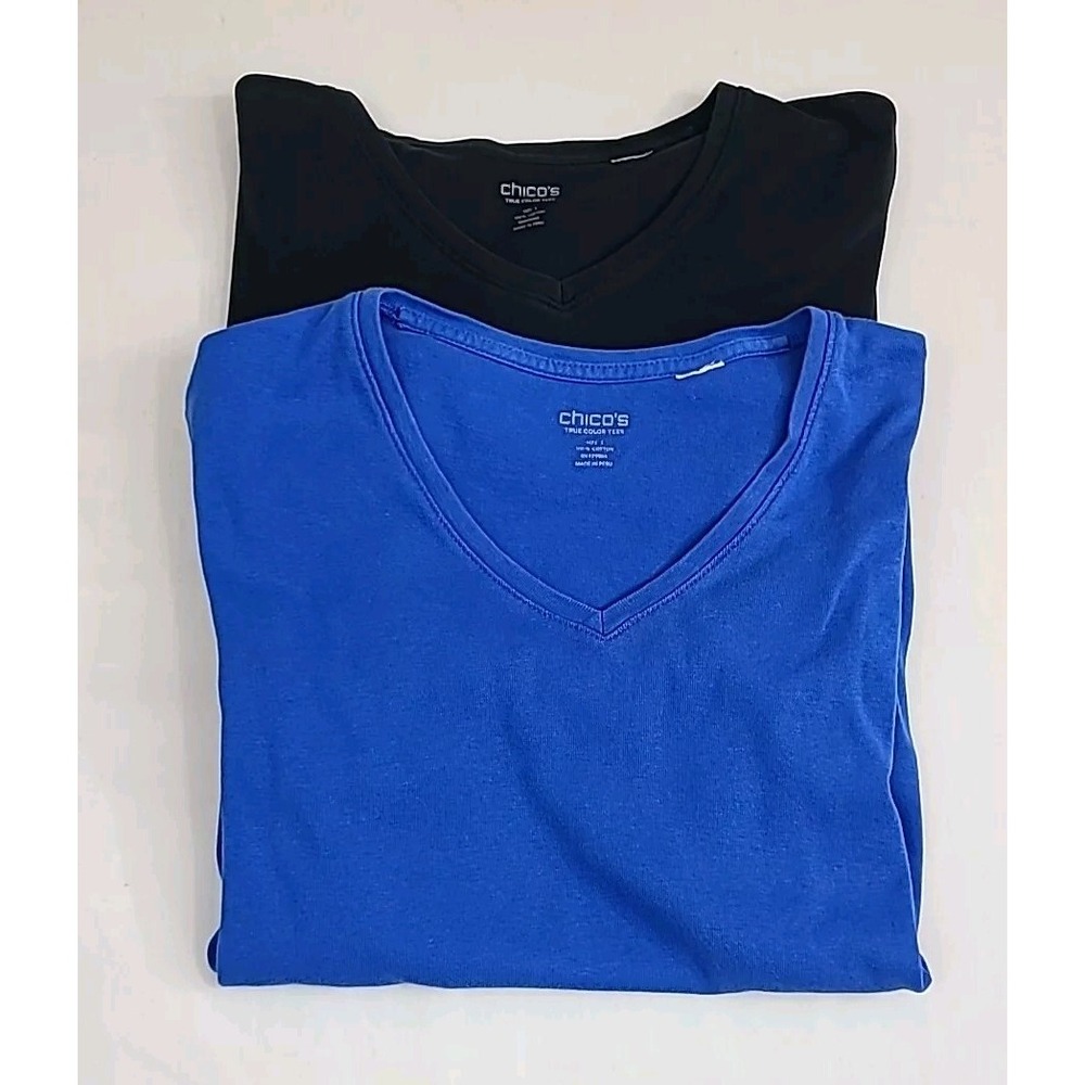 Lot of 2 Chico's 100% cotton true color t shirts size 1 Black Blue EUC
